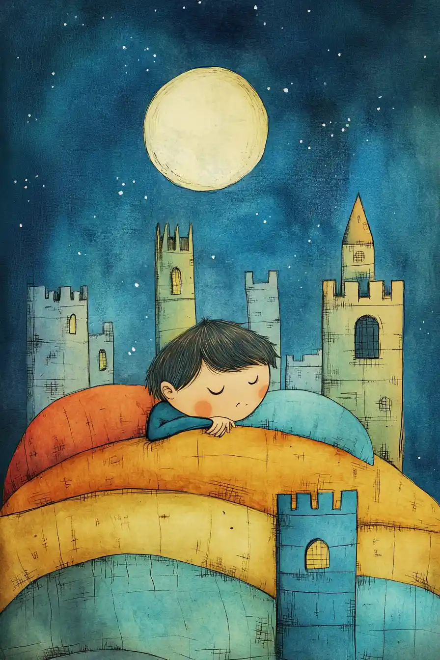 Sleeping little villain resting under soft moonlight