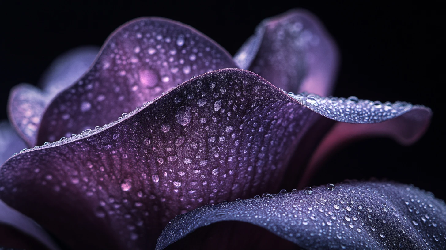 Extreme macro of dark magnolia petal in deep shadow