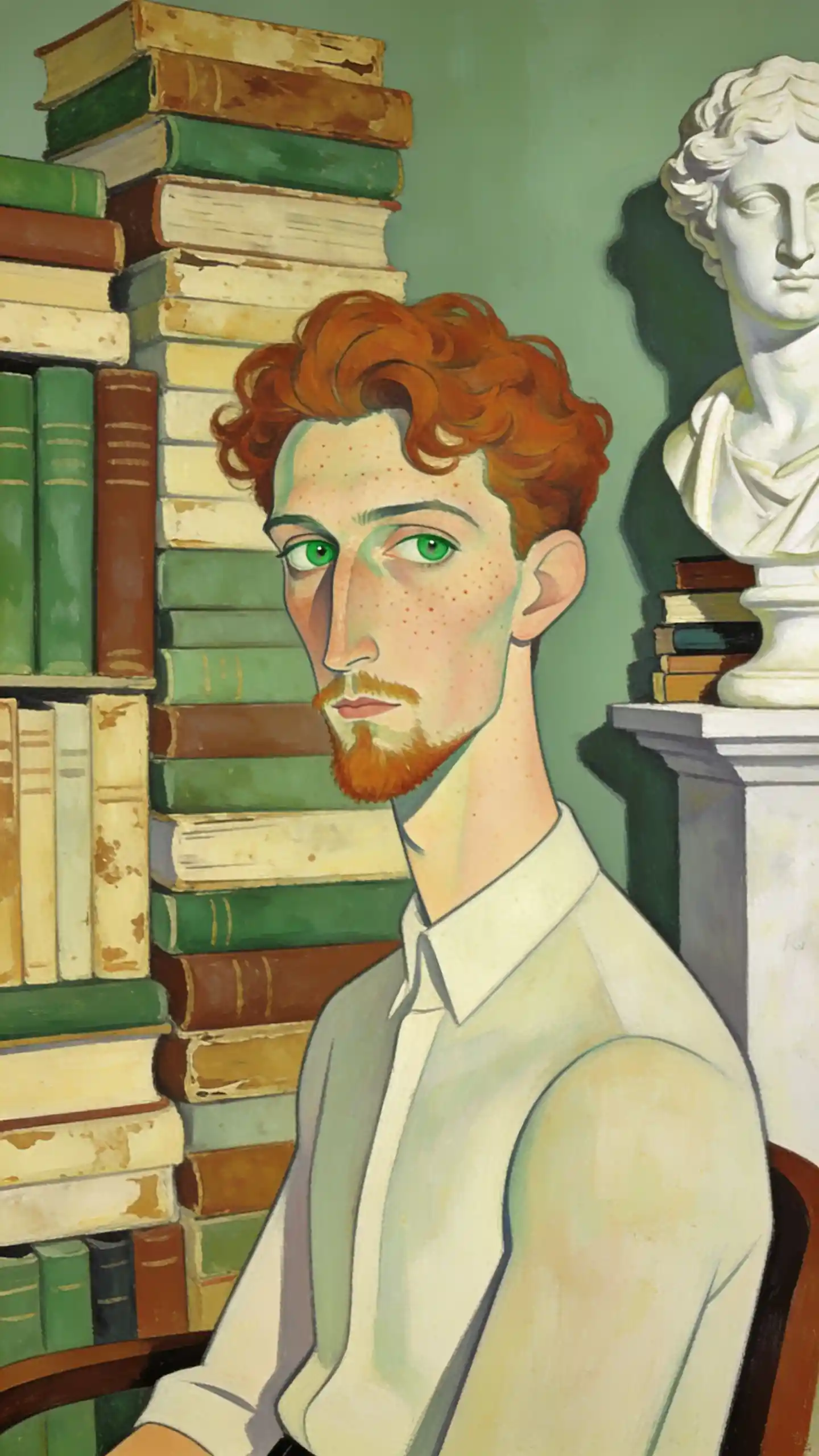 Thoughtful young man in a scholarly library interior