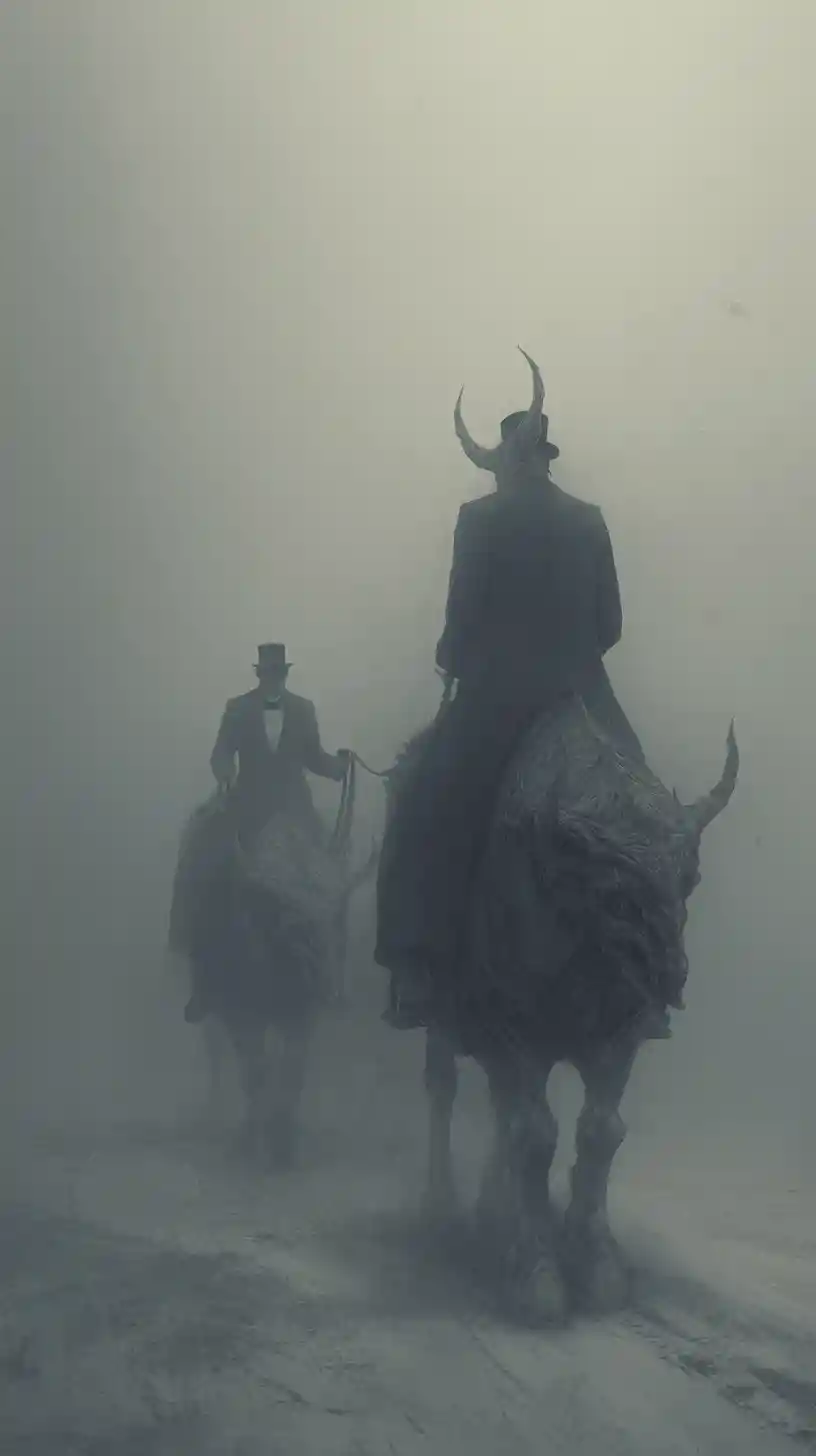 Tall figure riding forward with bold confident energy