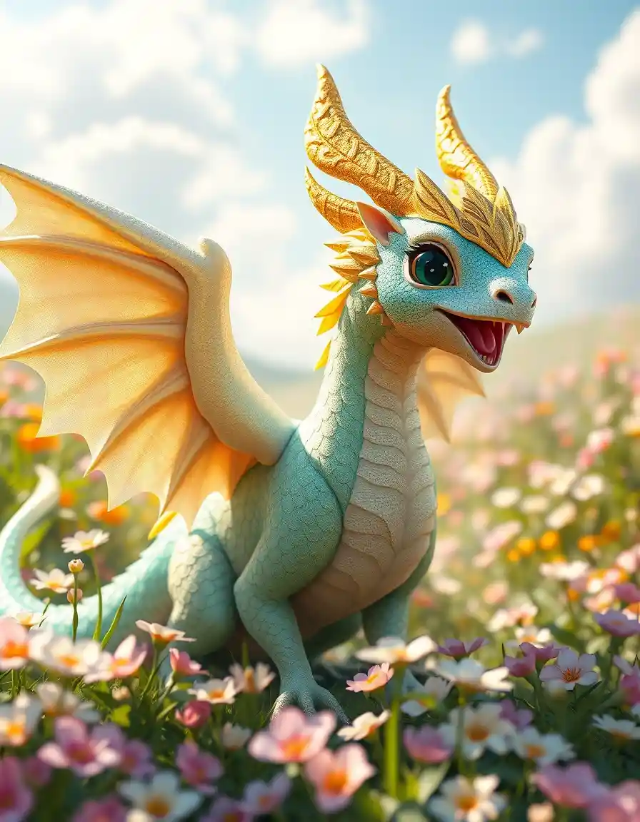 Majestic fantasy dragon bird in a vibrant spring landscape