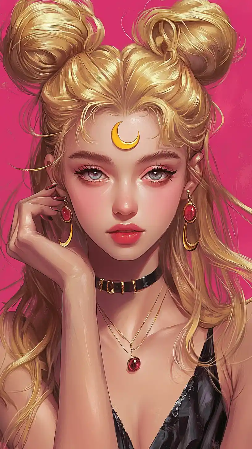 Blonde anime girl with sunglasses in neon vaporwave style