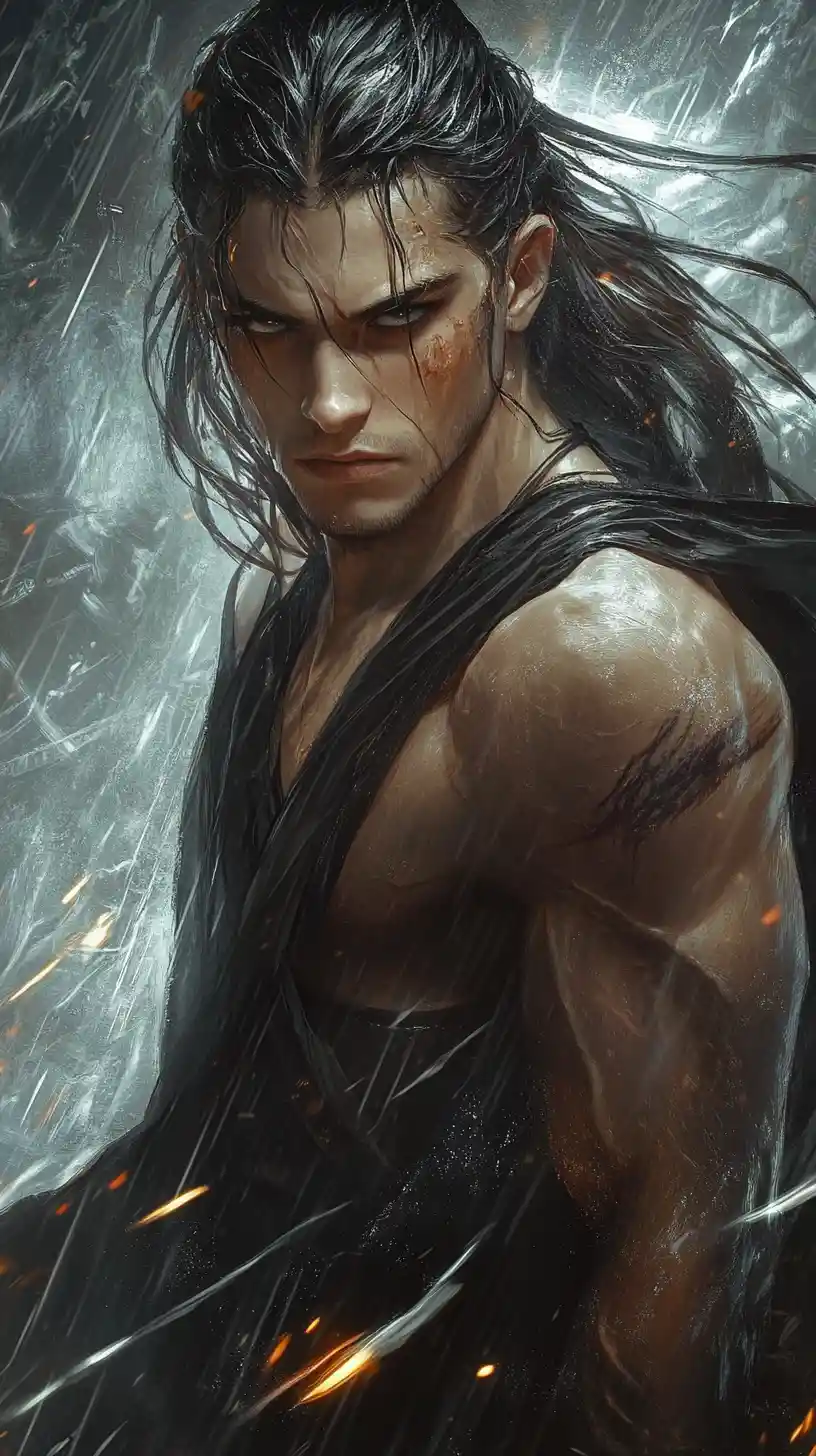 Brooding man standing in a stormy dramatic atmosphere