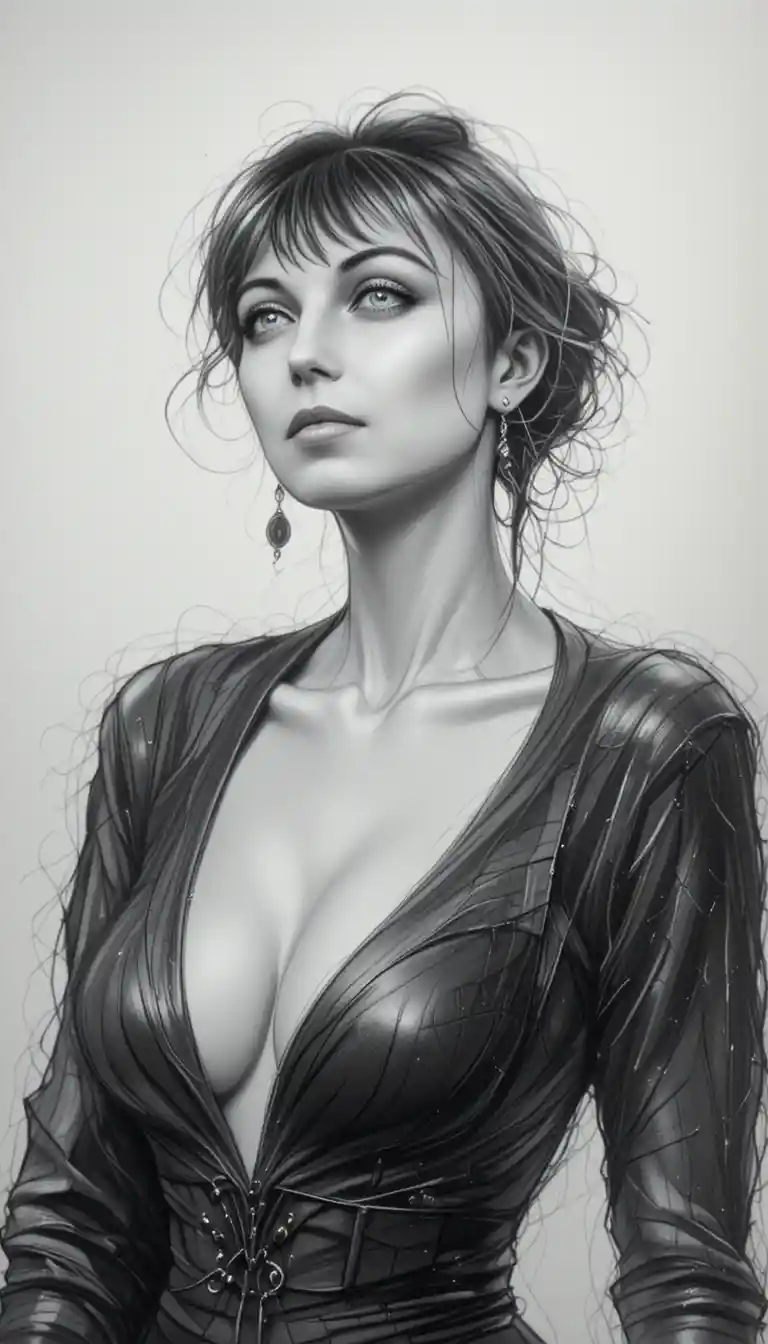 Pencil portrait of a beautiful woman in modern fantasy style