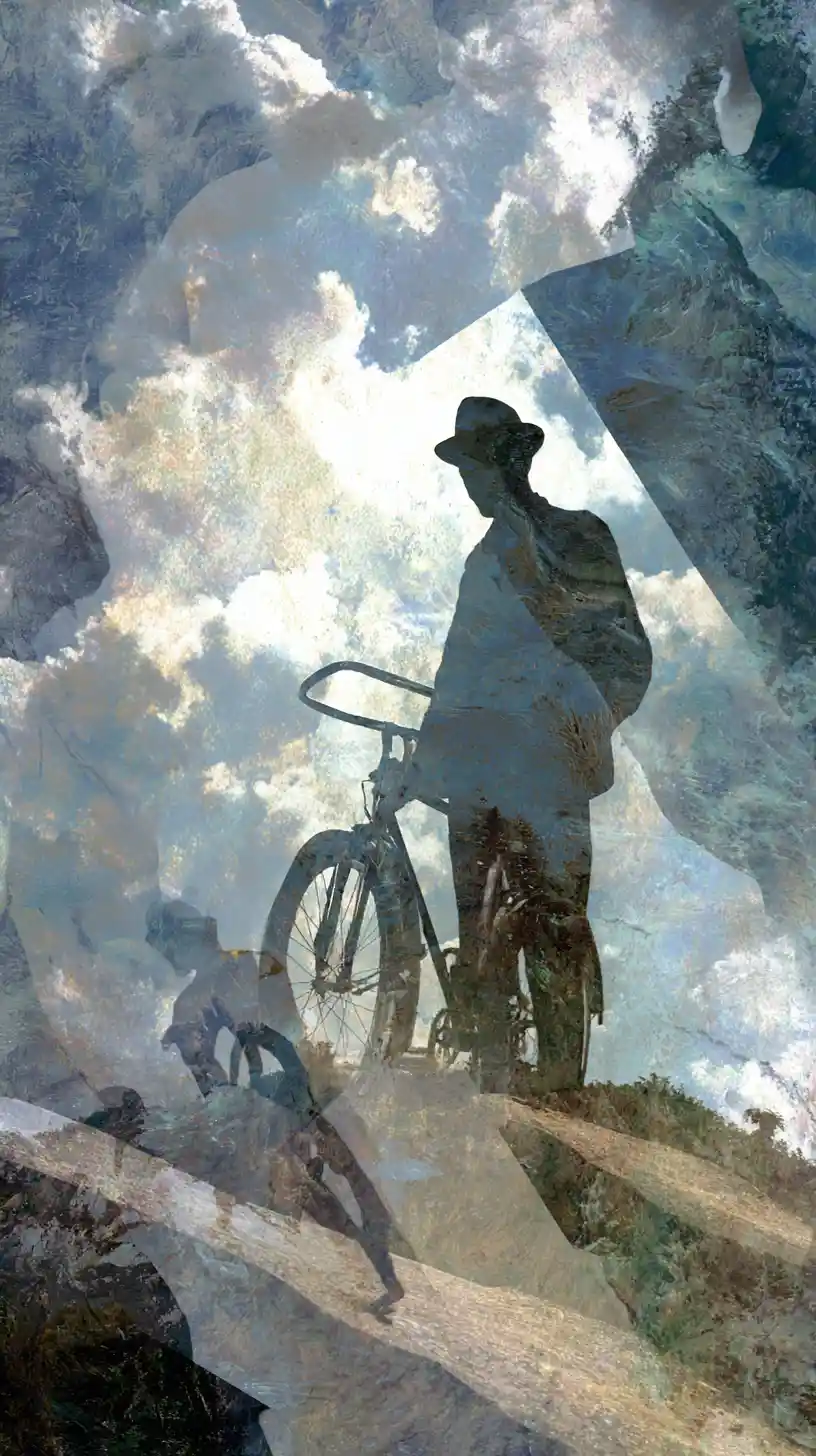 Tall figure standing ready to ride on the right side