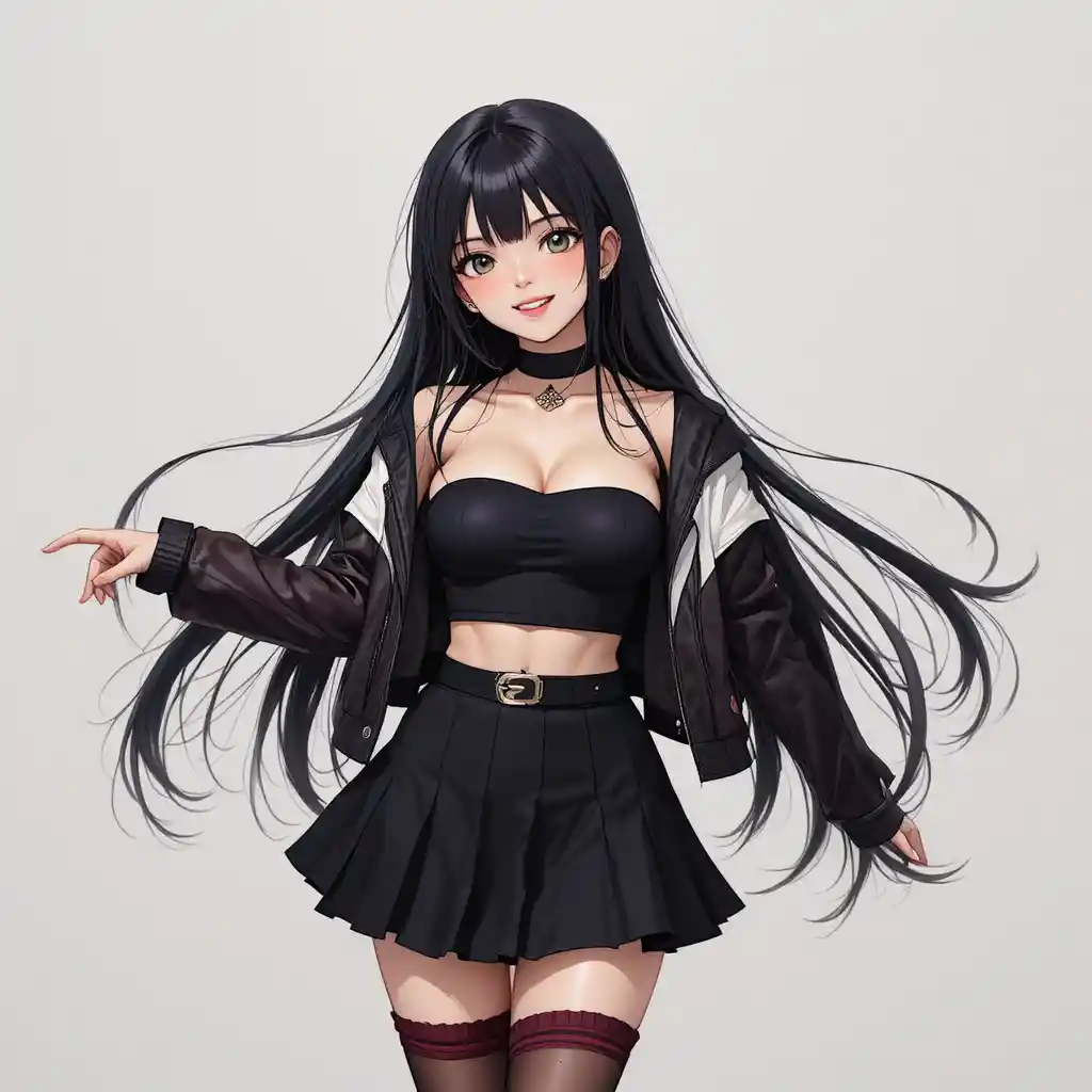 おしゃれなストリート系ファッションで踊る笑顔のアニメ少女