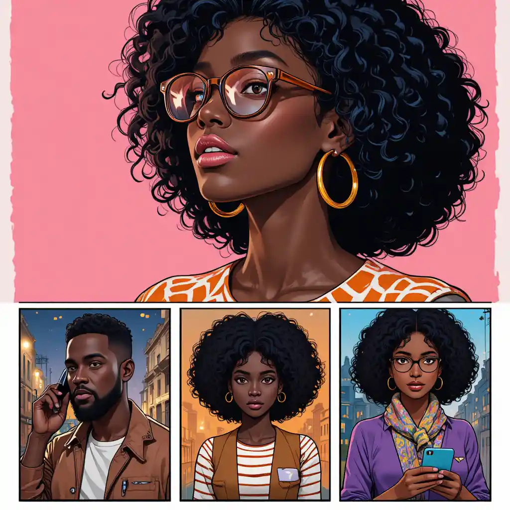 Black girl portrait in bold comic style with pink background