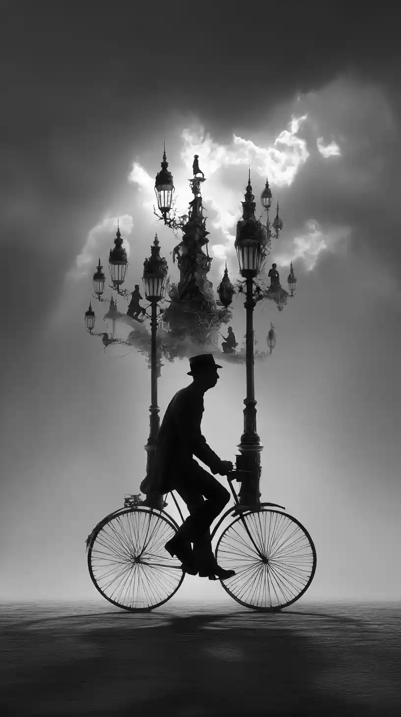 Tall figure riding confidently on the right side