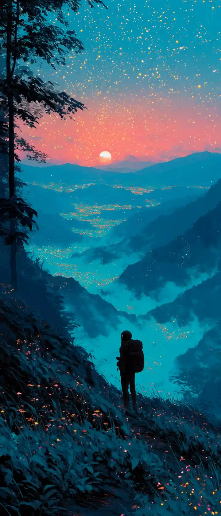 Astronaut Wandering Alone On A Luminous Alien Planet