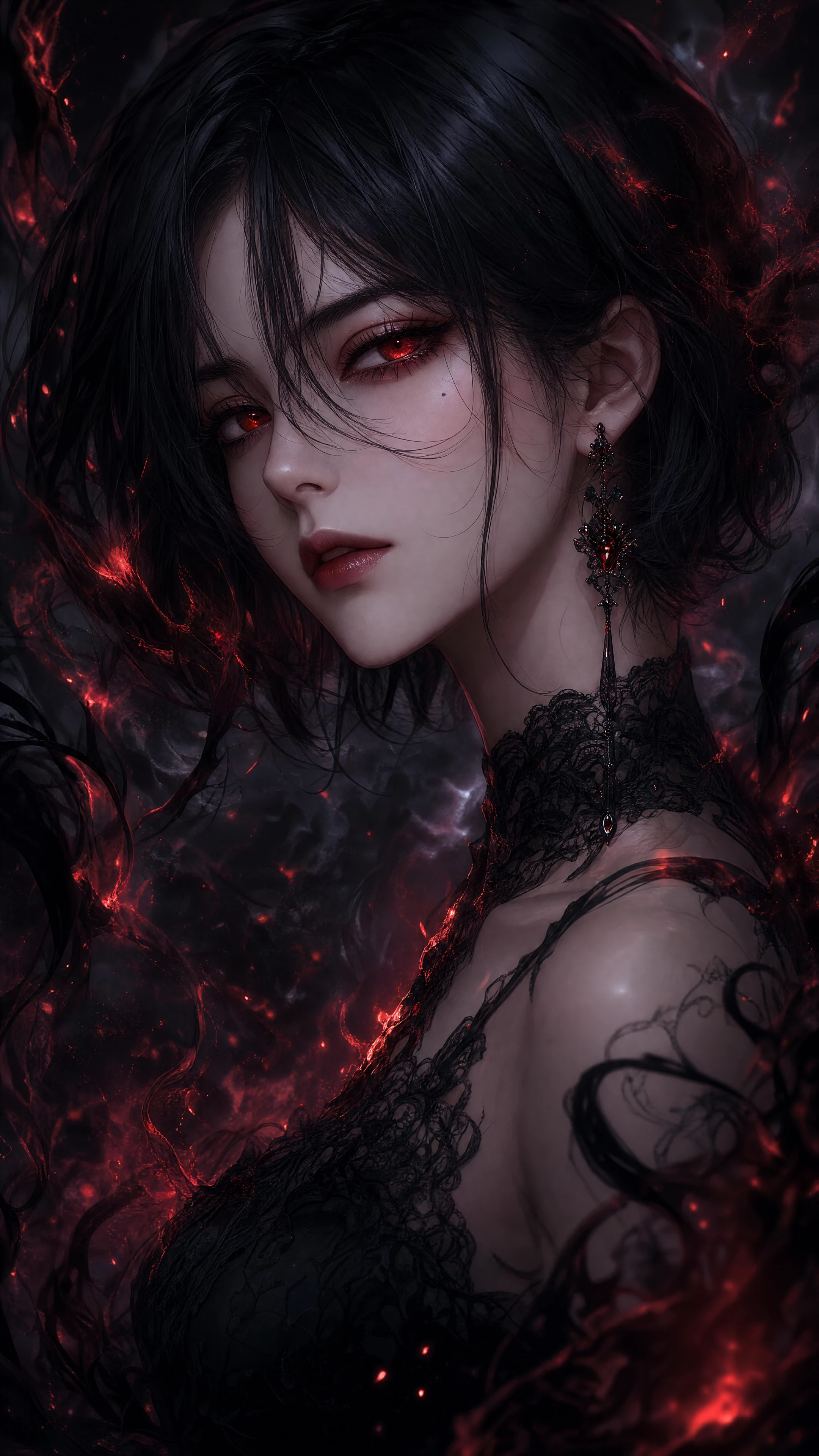 Dark anime girl in swirling mystical shadow aura