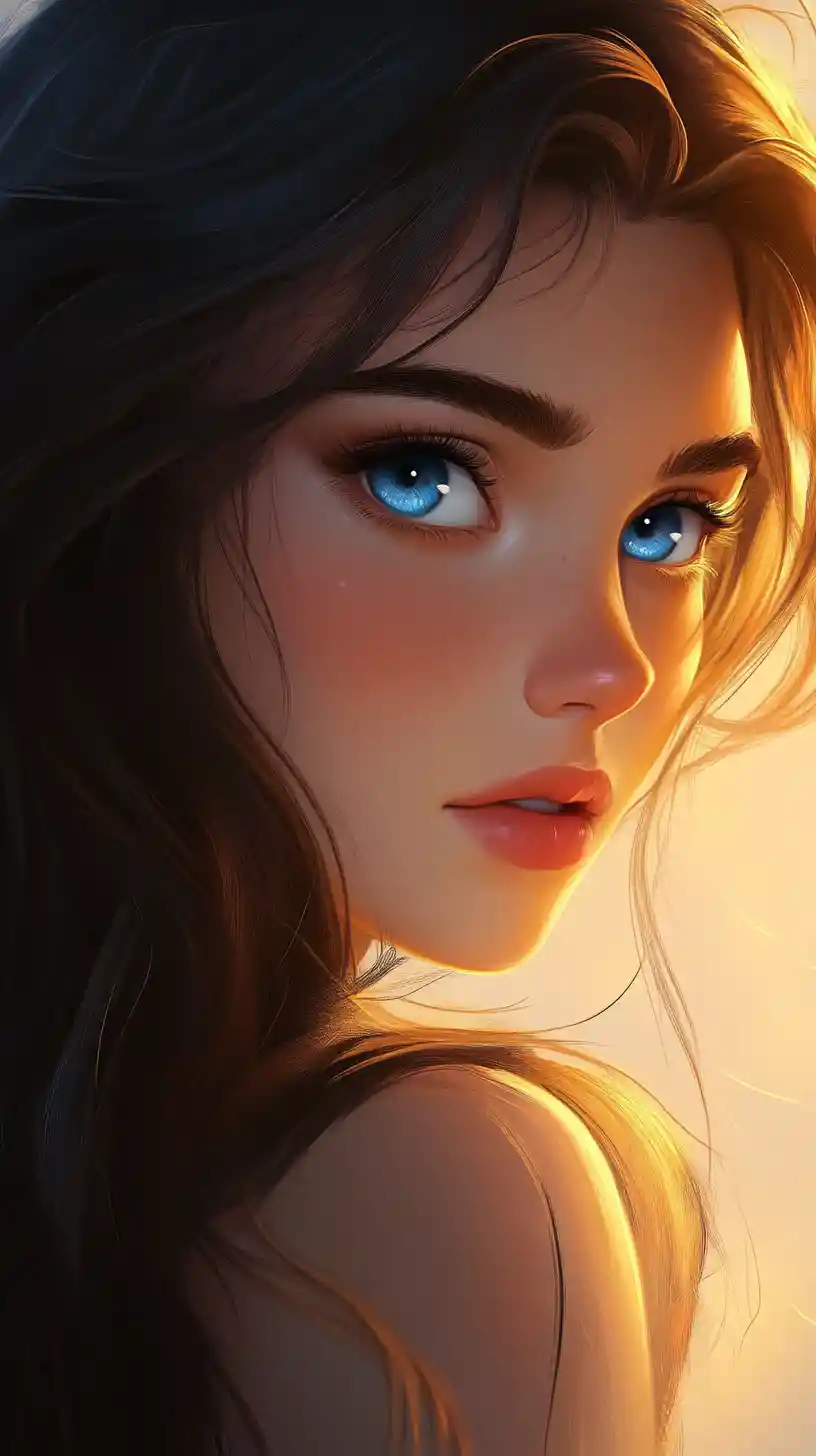 Anime girl close up in profile with glowing blue eyes