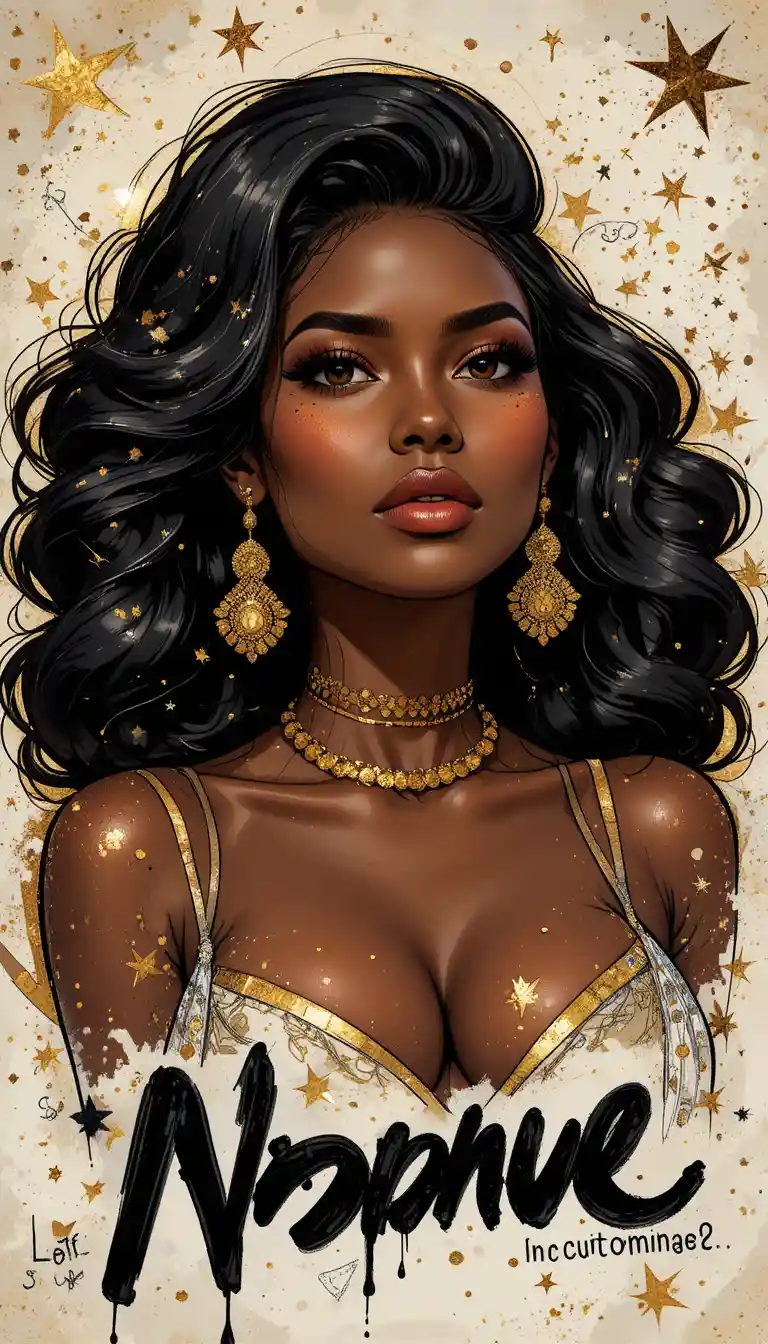 Bold cartoon portrait of a confident curvy black woman