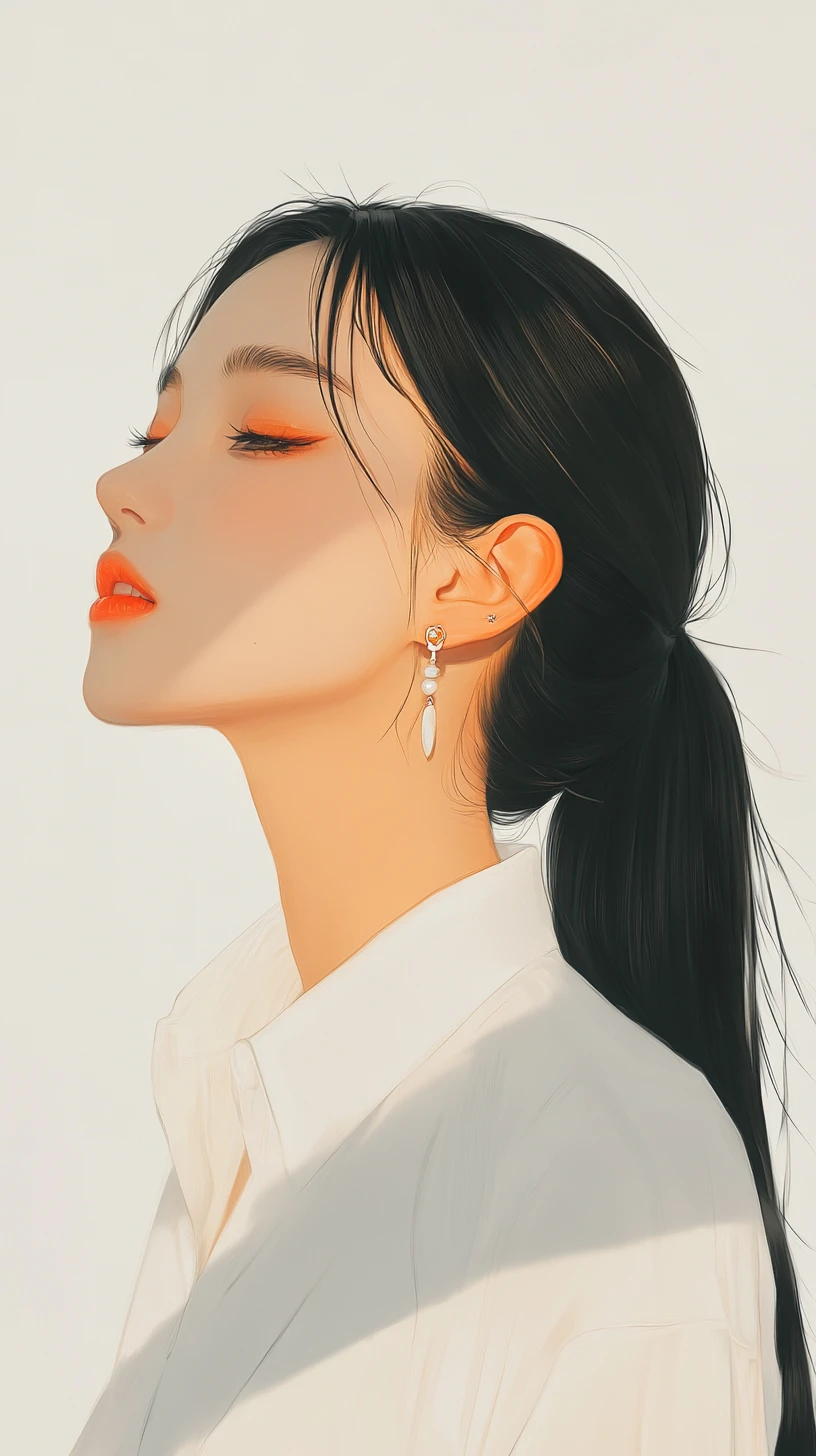 Serene young Asian girl portrait with closed eyes