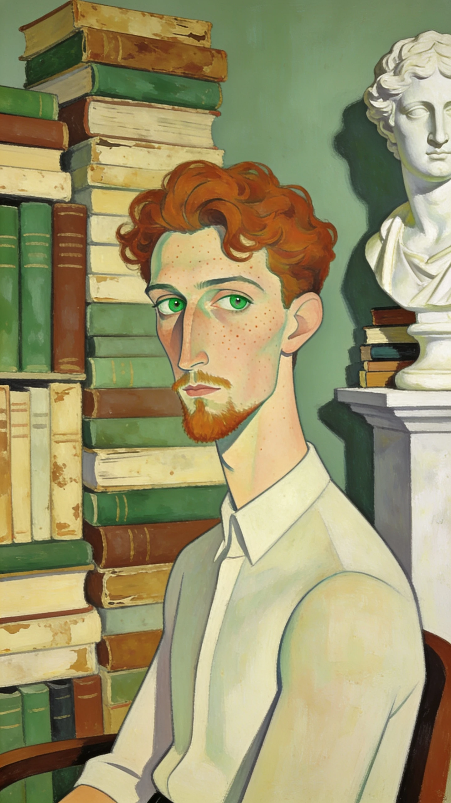 Thoughtful young man in a scholarly library interior