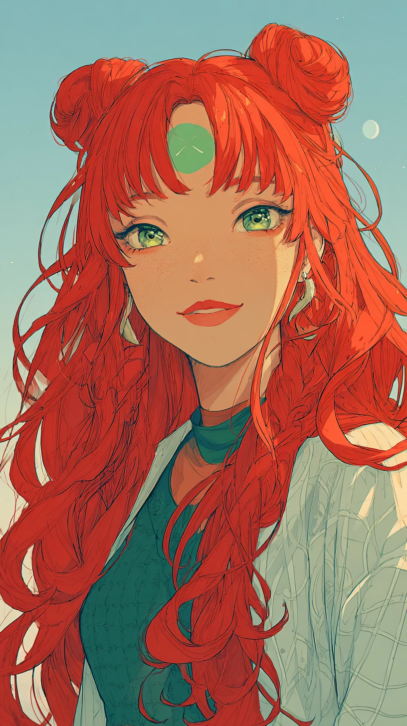 Red haired anime girl standing outdoors at dawn