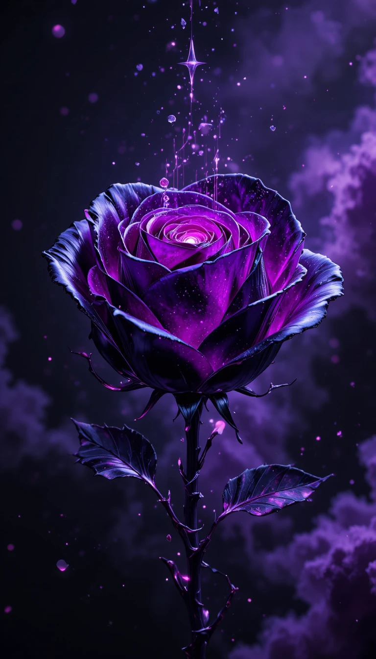 Surreal Dark Purple Cosmic Rose With Liquid Metal Petals