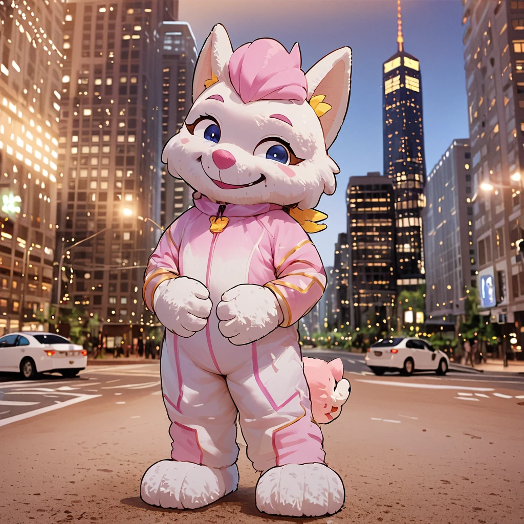Giant plush mascot costume with smiling character head
