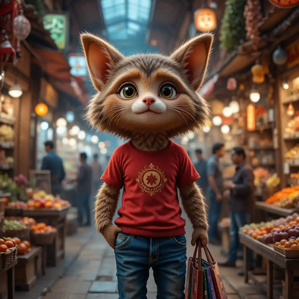 Cute monkey walking through a busy Indian street market