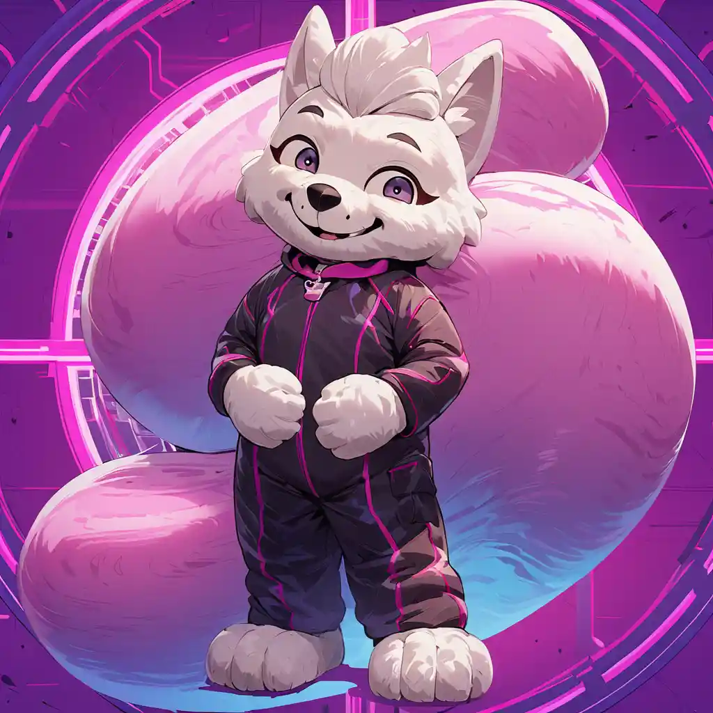 Smiling plush mascot costume character in widescreen frame