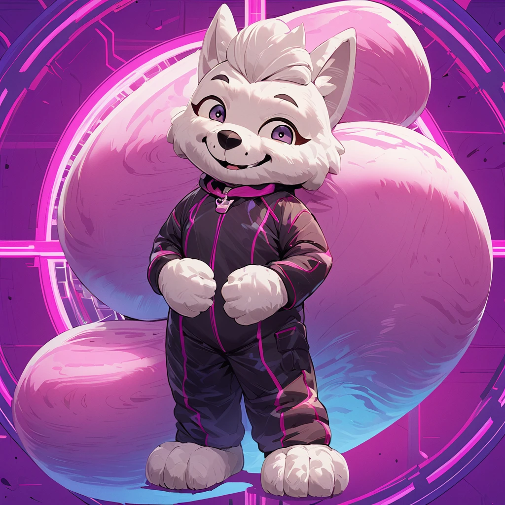 Smiling plush mascot costume character in widescreen frame