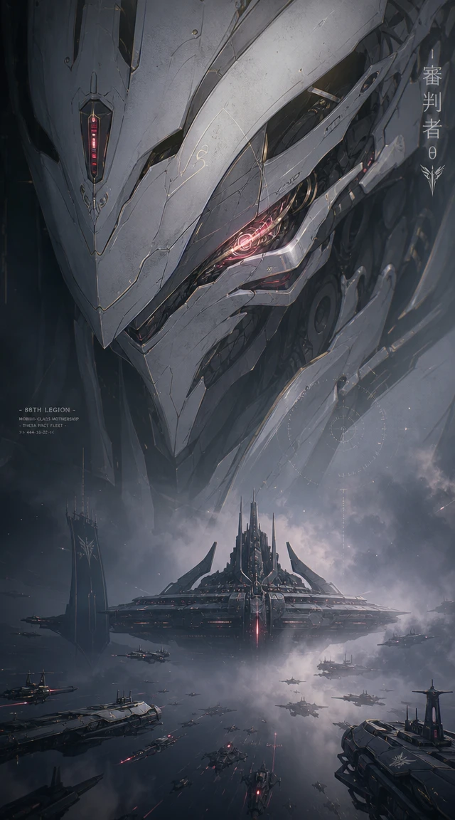 Giant enemy mecha face in a quiet sci fi close up