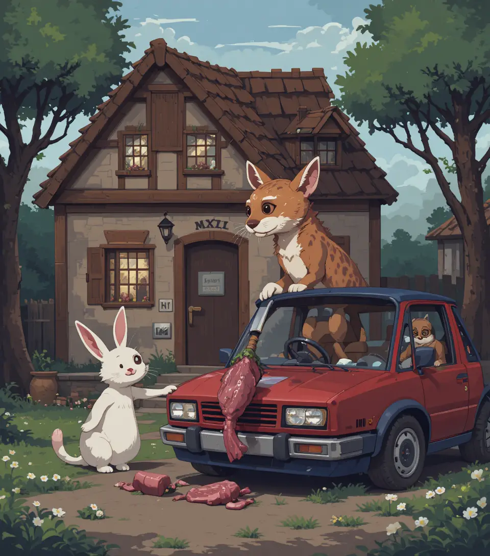 Lonely rabbit living inside a quiet little house