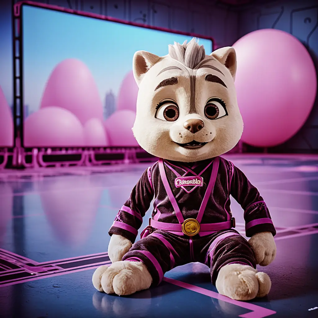 Full body portrait of a mascot character standing on the floor