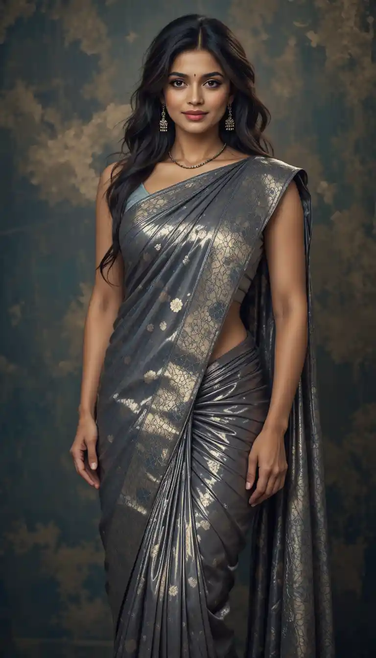 Full body woman in saree with visible navel pose