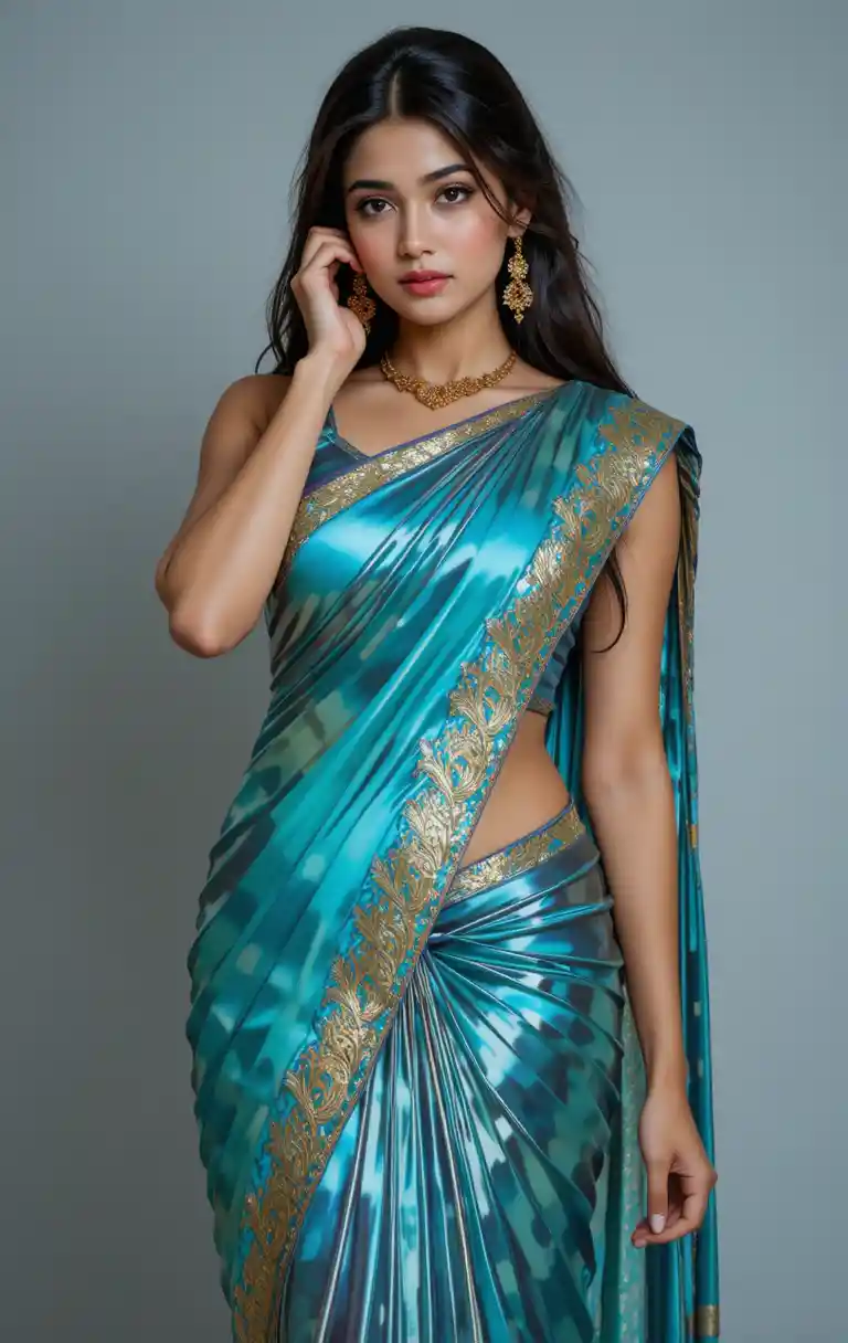 Full body woman in saree with exposed waist and navel