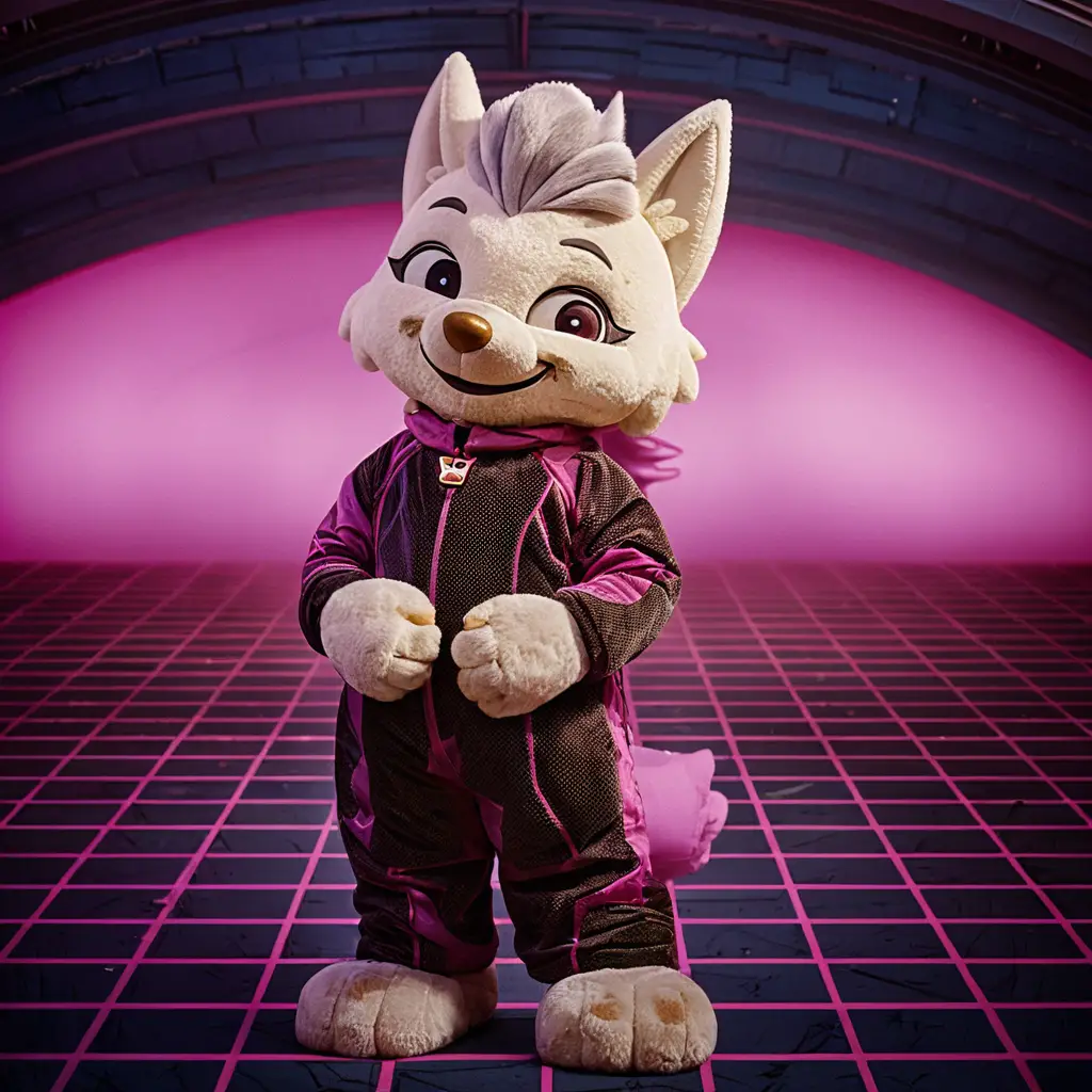 Cheerful camera mascot costume in a clean wide studio frame