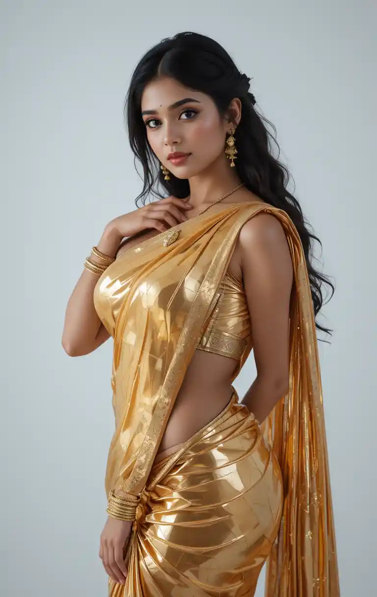 Full body Indian woman in saree with exposed midriff