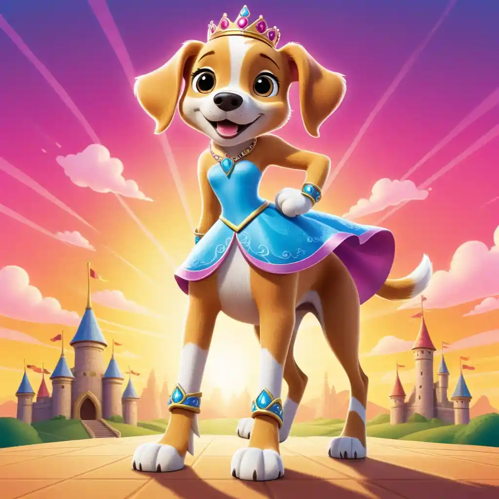 Mascotte cucciola principessa in piedi in foto ritratto