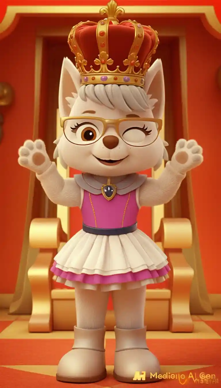 Full body mascot character standing in a widescreen frame