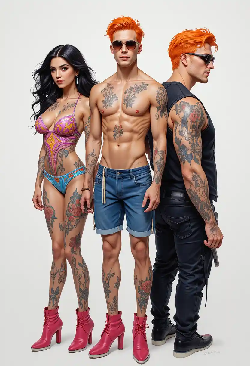 Stylish trio standing together in bright 3D character art