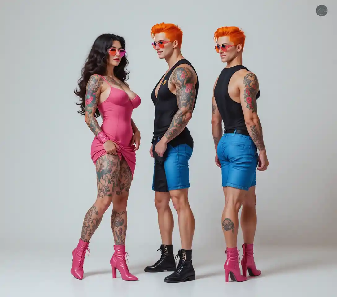 Confident trio in stylish pink and black 3d rendering