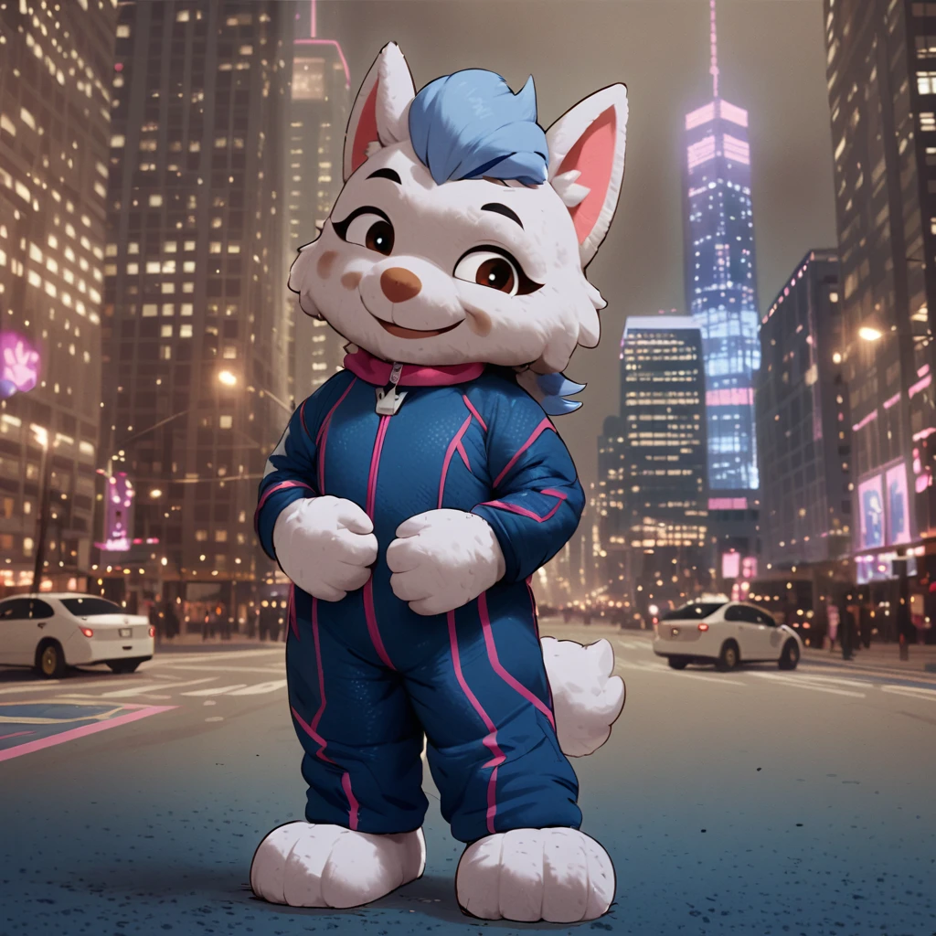 Giant plush mascot costume with a smiling character head