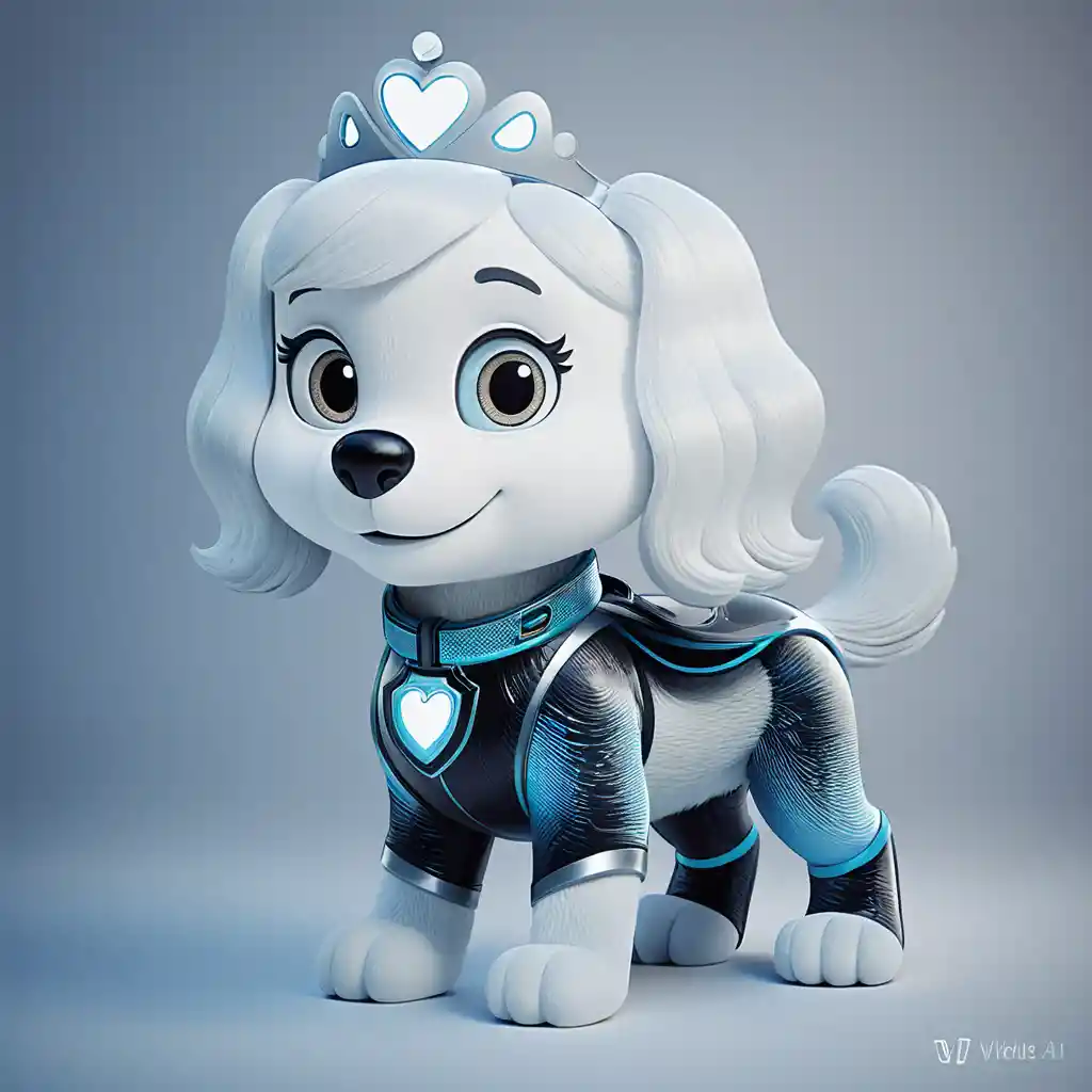 Standing mascot character in a clean widescreen photo frame
