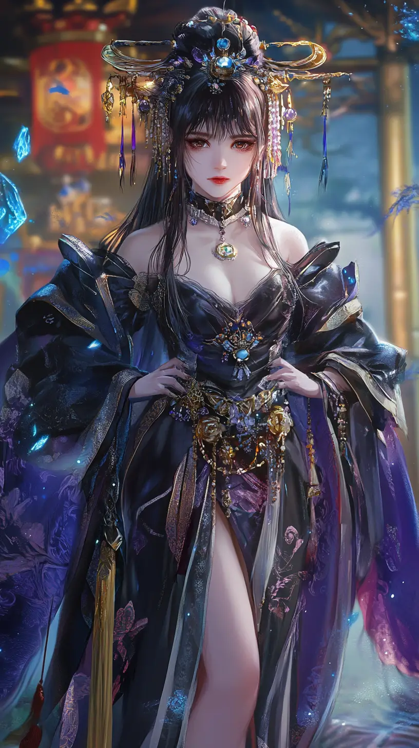 Anime scythe girl in a moonlit night landscape