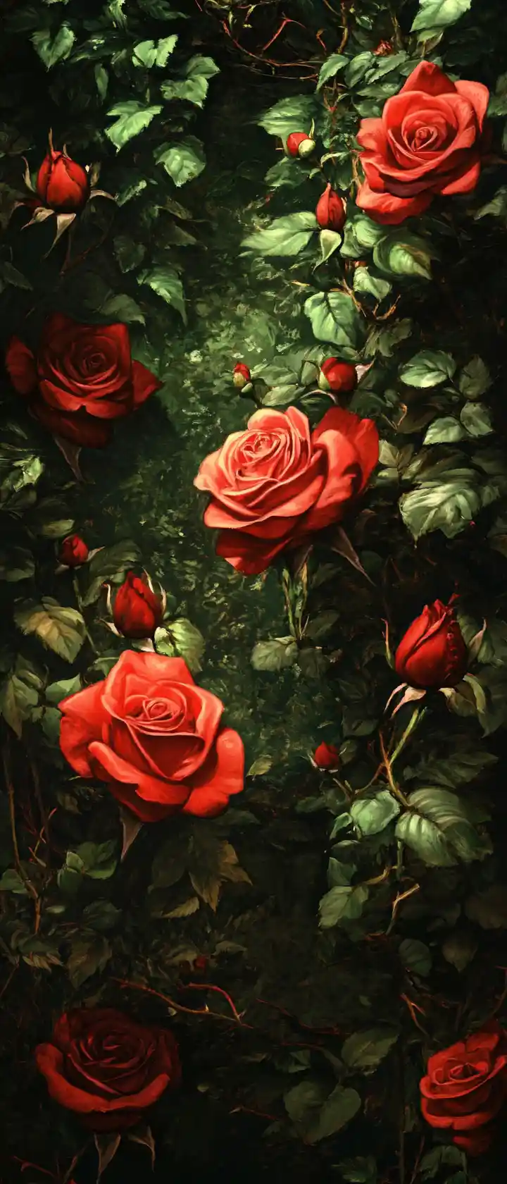 Surreal roses merging with a virtual biomorphic environment