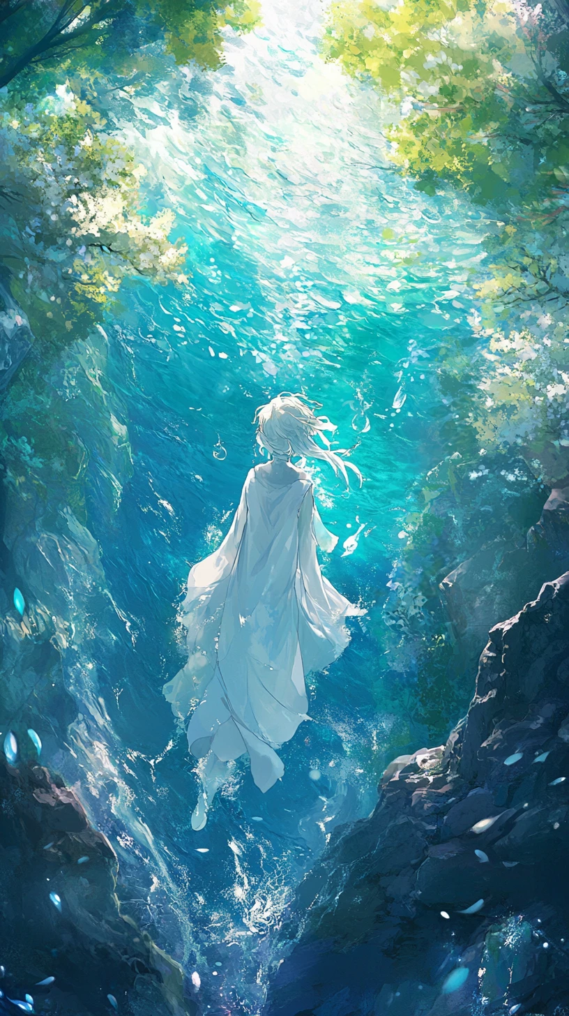 Chica de anime en un paisaje de fantasía mística