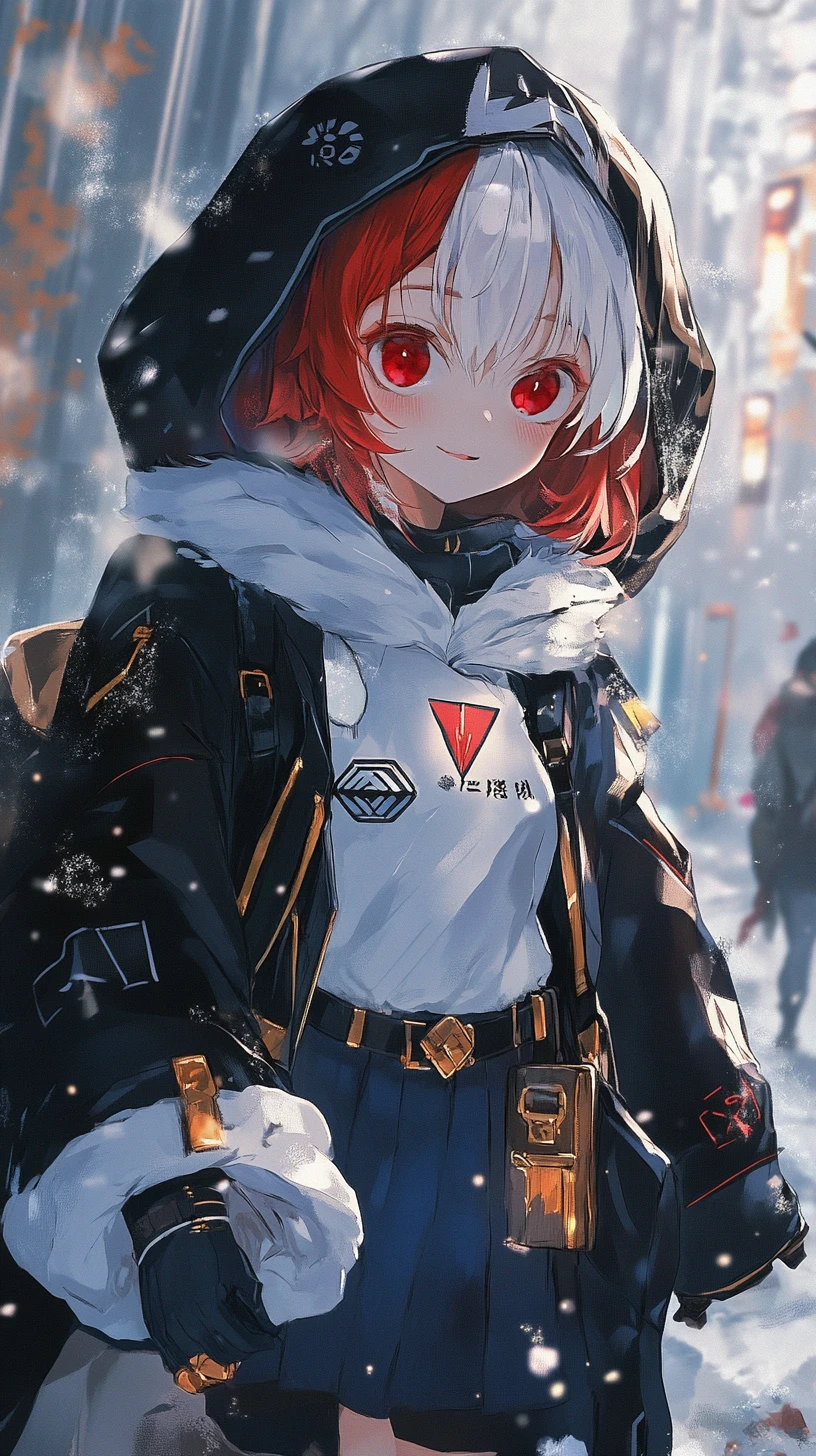 Anime girl smiling on a giants hand in ice palace