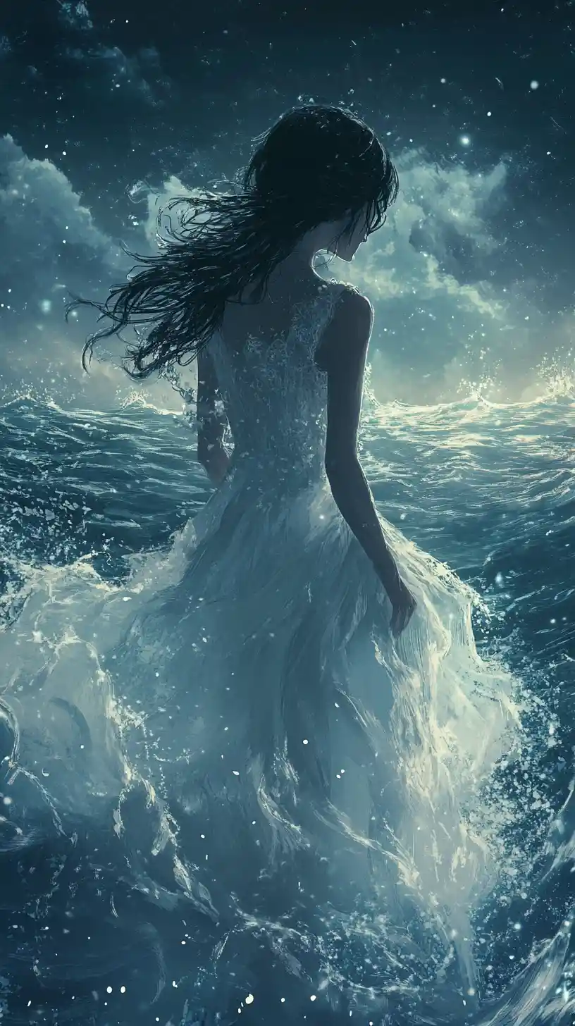 Anime illustration of poetic spring tide and fading waters