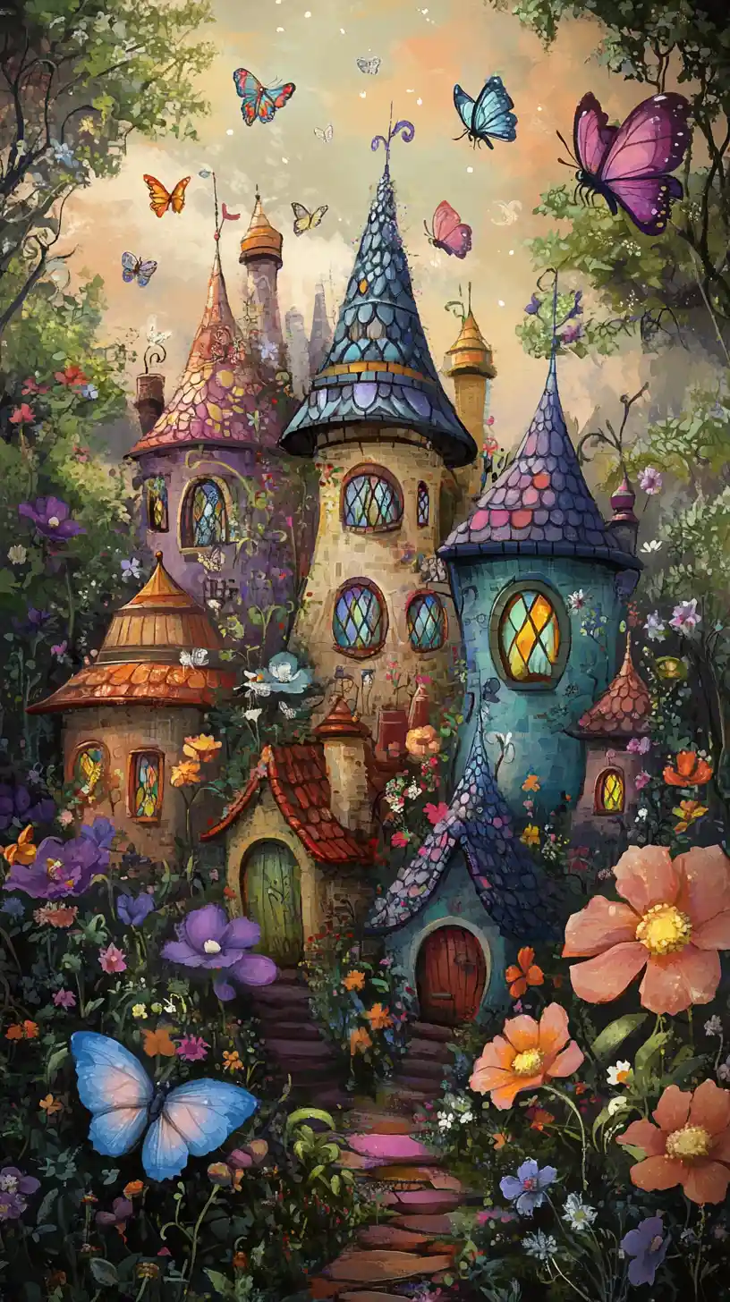 Whimsical Fairytale Houses With Flowers And Butterflies