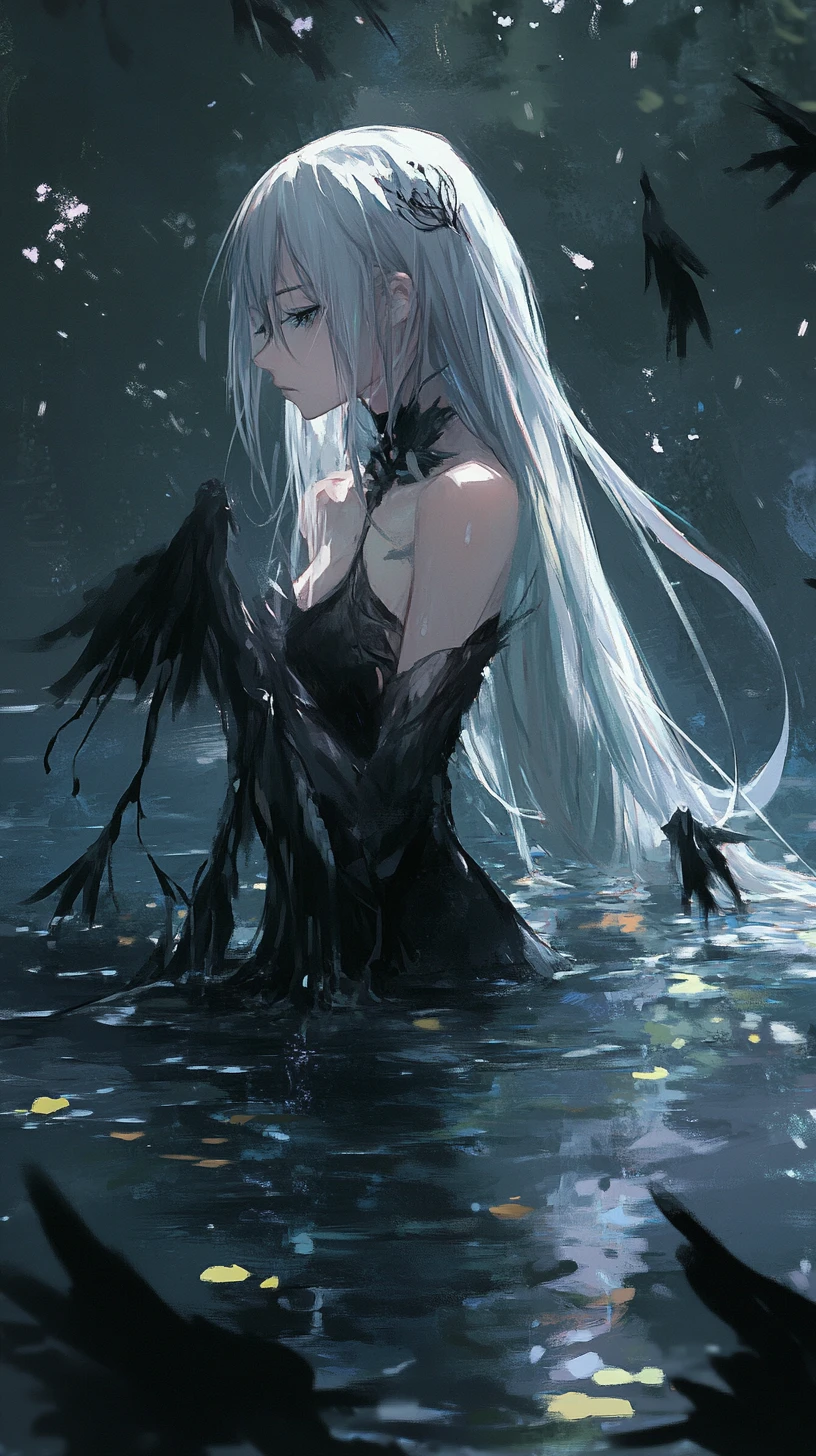 Spring tide rising over quiet deep water in anime art