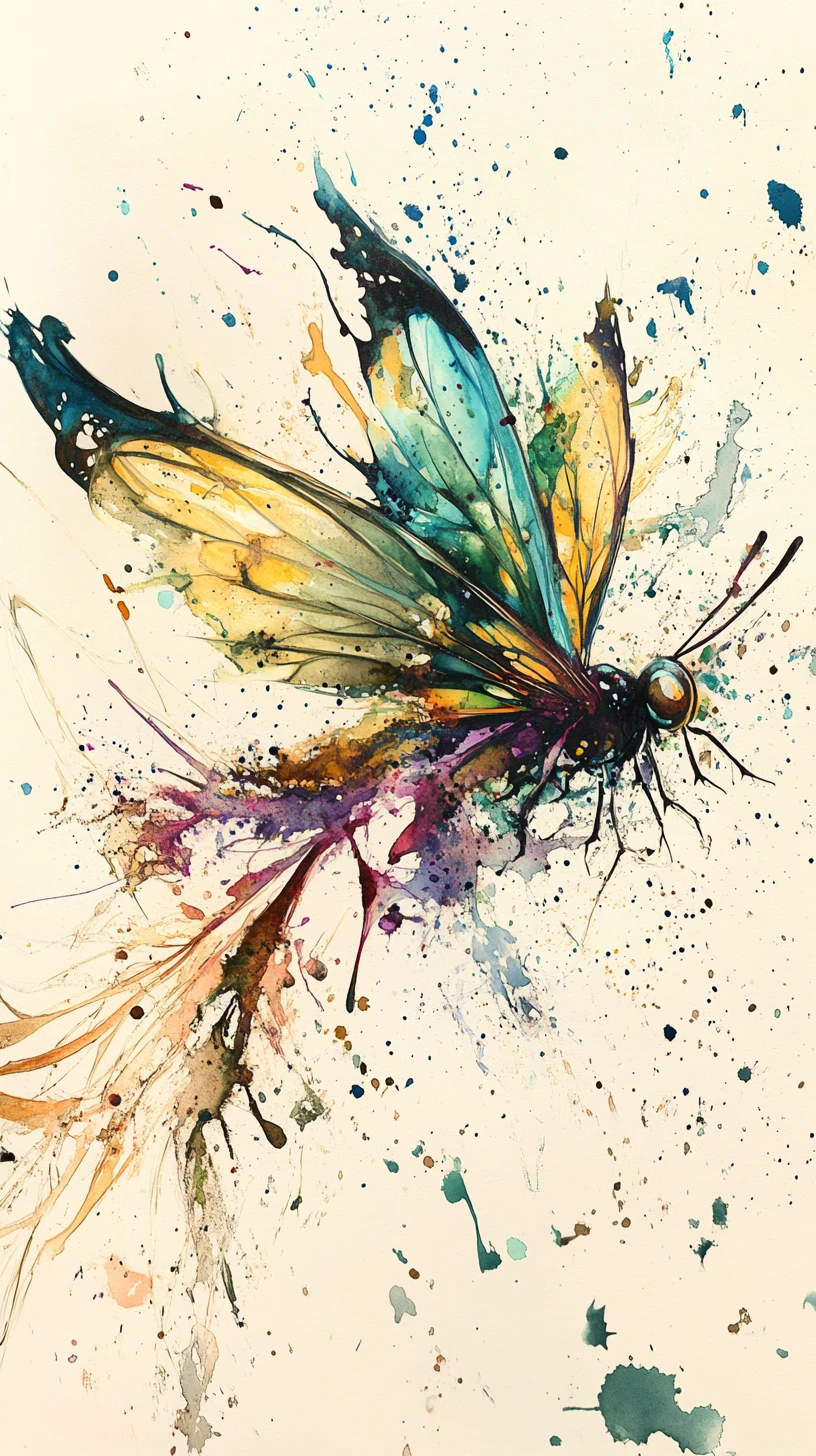 Fée se dissolvant en encre et aquarelle sur fond blanc