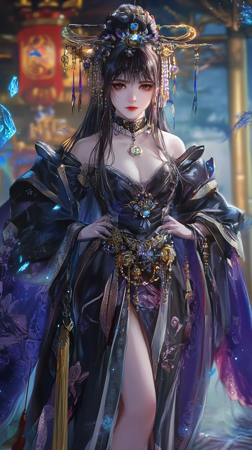 Anime scythe girl in a moonlit night landscape