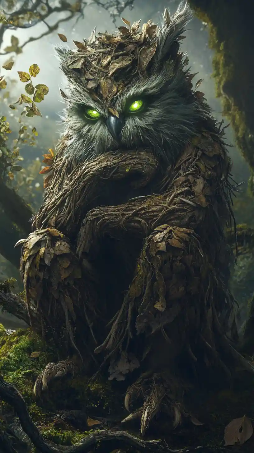 Forest spirit creature resting on a mossy hill
