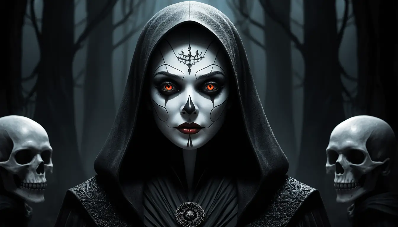 Dark ritual woman in a popsurreal comic horror scene