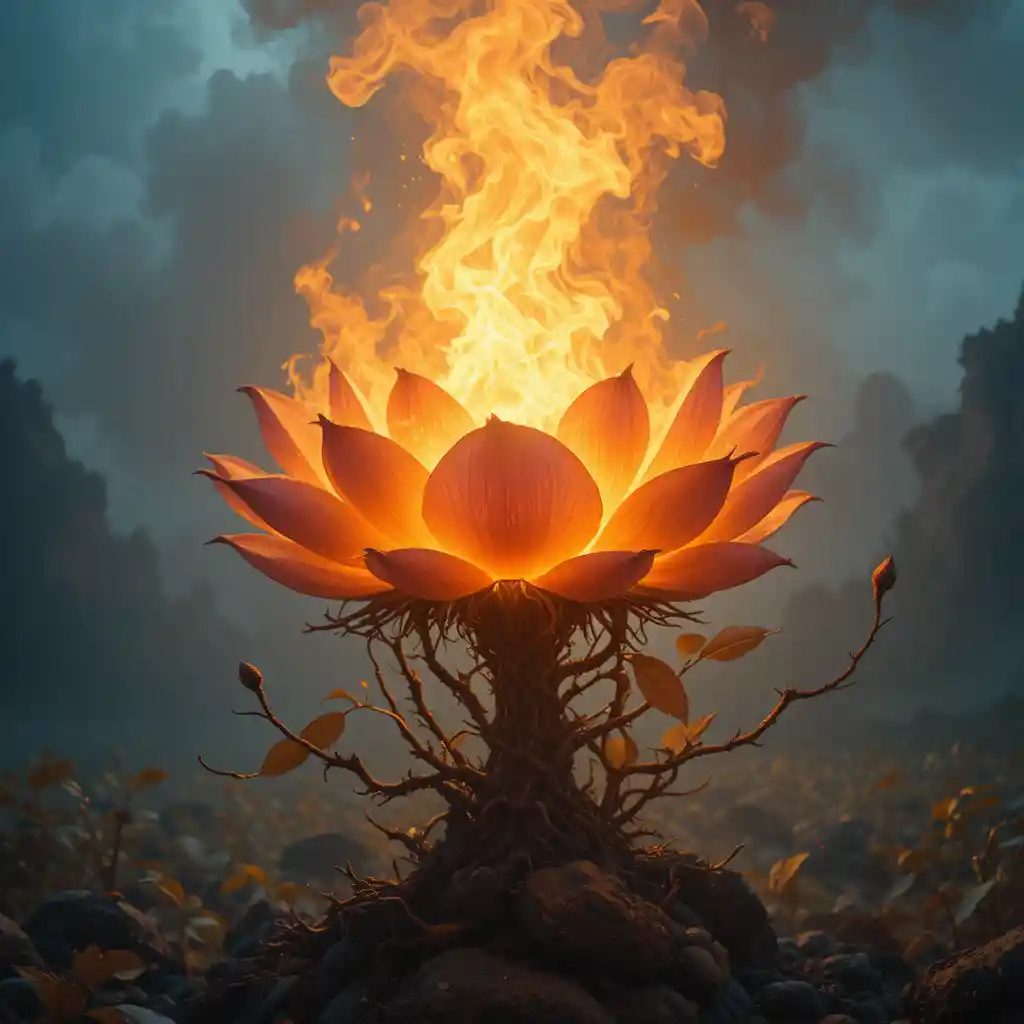 Mystical Flaming Rose Rising In A Dreamlike Landscape