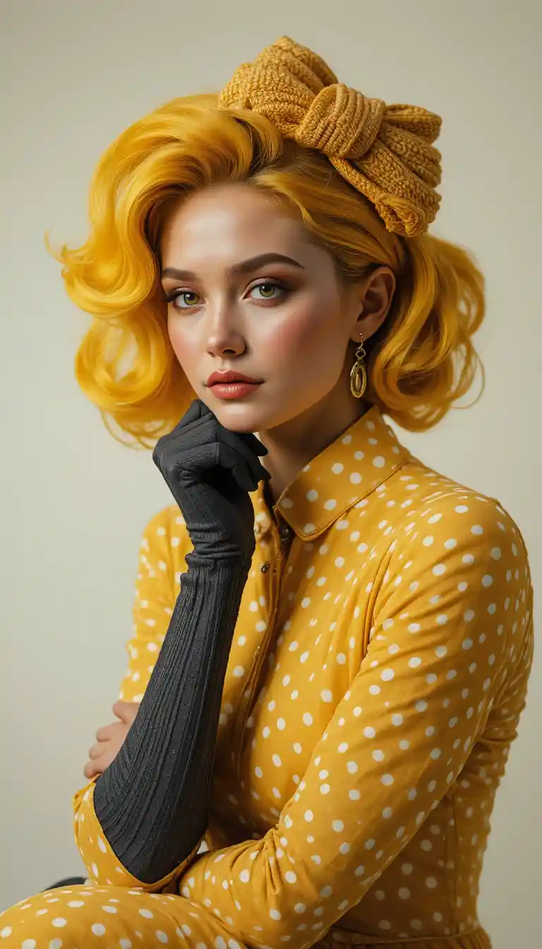 Elegant fashion portrait of woman in yellow and charcoal
